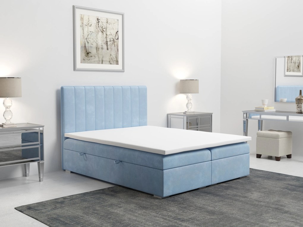 Manželská posteľ Boxspring 180 cm Ranaly (modrá) (s úložným priestorom). Akcia -20%. Vlastná spoľahlivá doprava až k Vám domov. 1020355