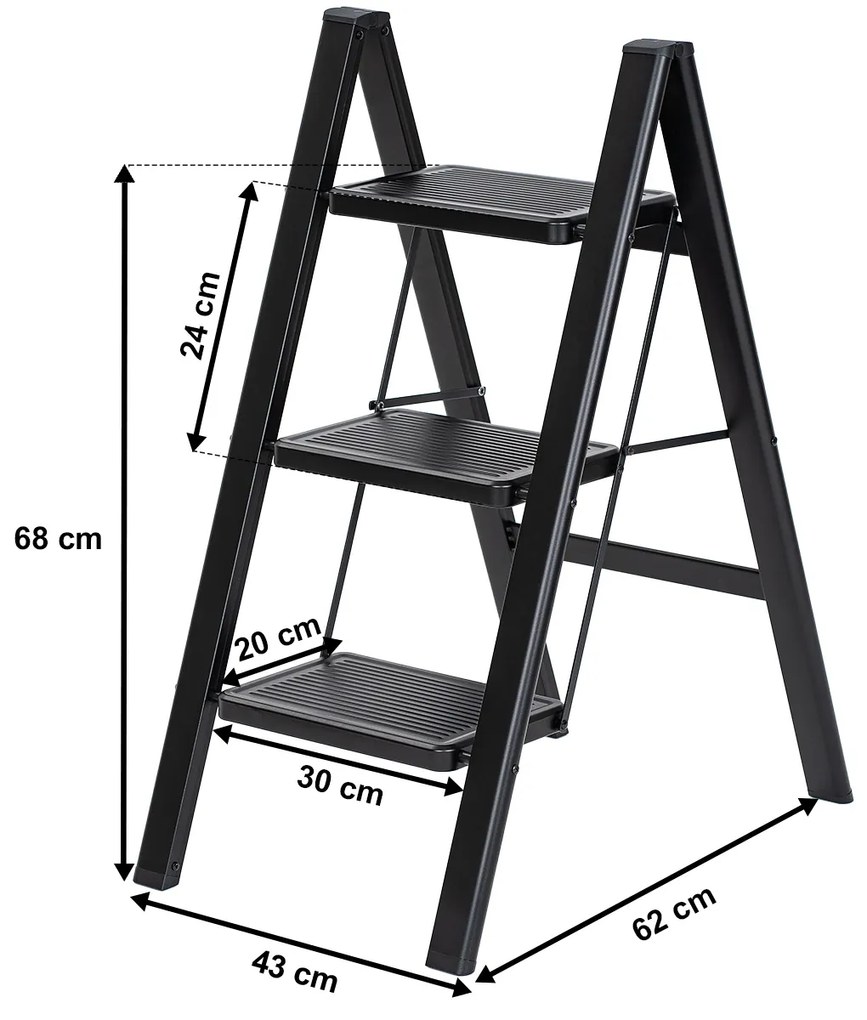 4Home Skladacie oceľové schodíky Steel, 3 stupne, čierna