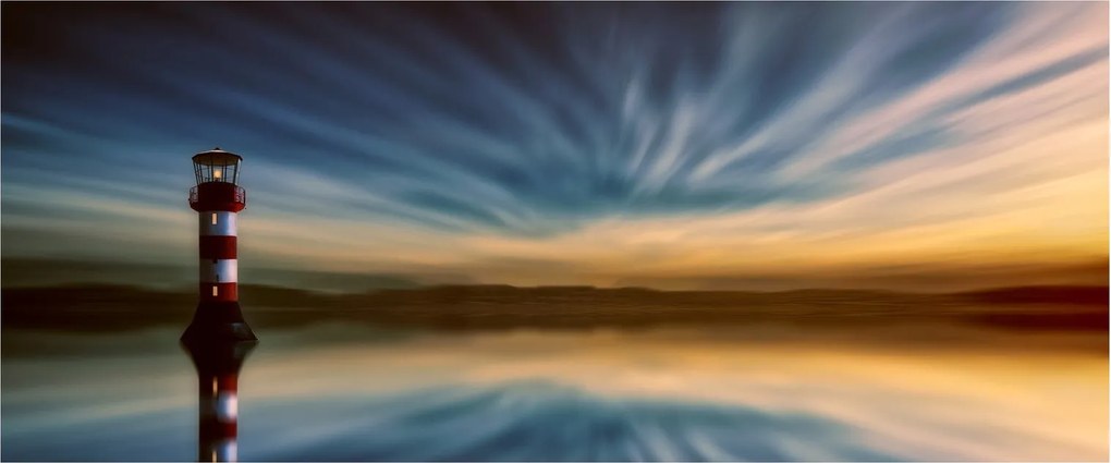 Obraz majáku v mori (120x50 cm)
