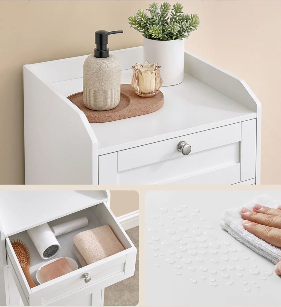 Koupelnová skříňka s košem na prádlo Vasagle Clark bílá