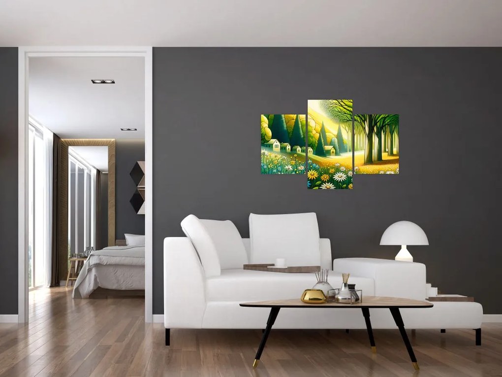 Obraz - Dedina v žlto-zelenej (90x60 cm)