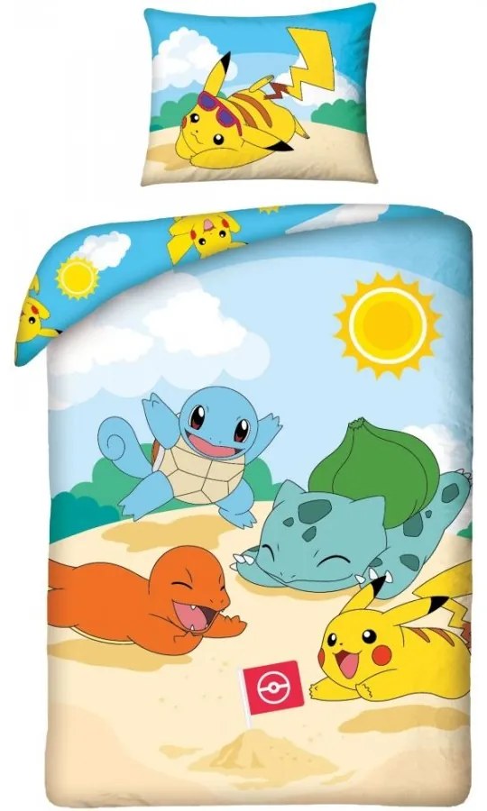 Bavlnené posteľné obliečky Pokémoni - motív Hano beach - 100% bavlna - 70 x 90 cm + 140 x 200 cm