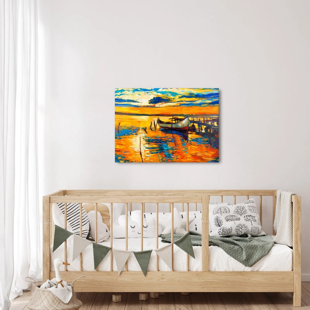 Obraz - Loďka pri západe slnka (70x50 cm)