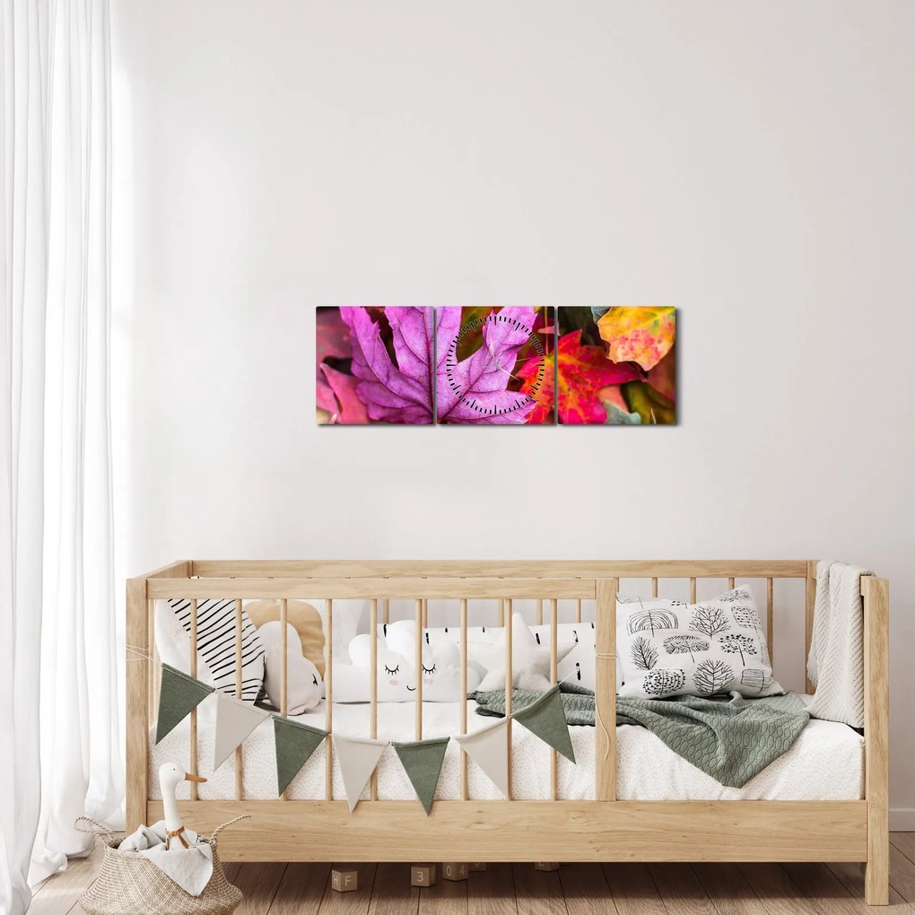 Obraz - jesenné listy (s hodinami) (90x30 cm)