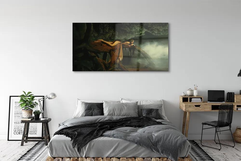 Obraz plexi Žena strom mraky 140x70 cm