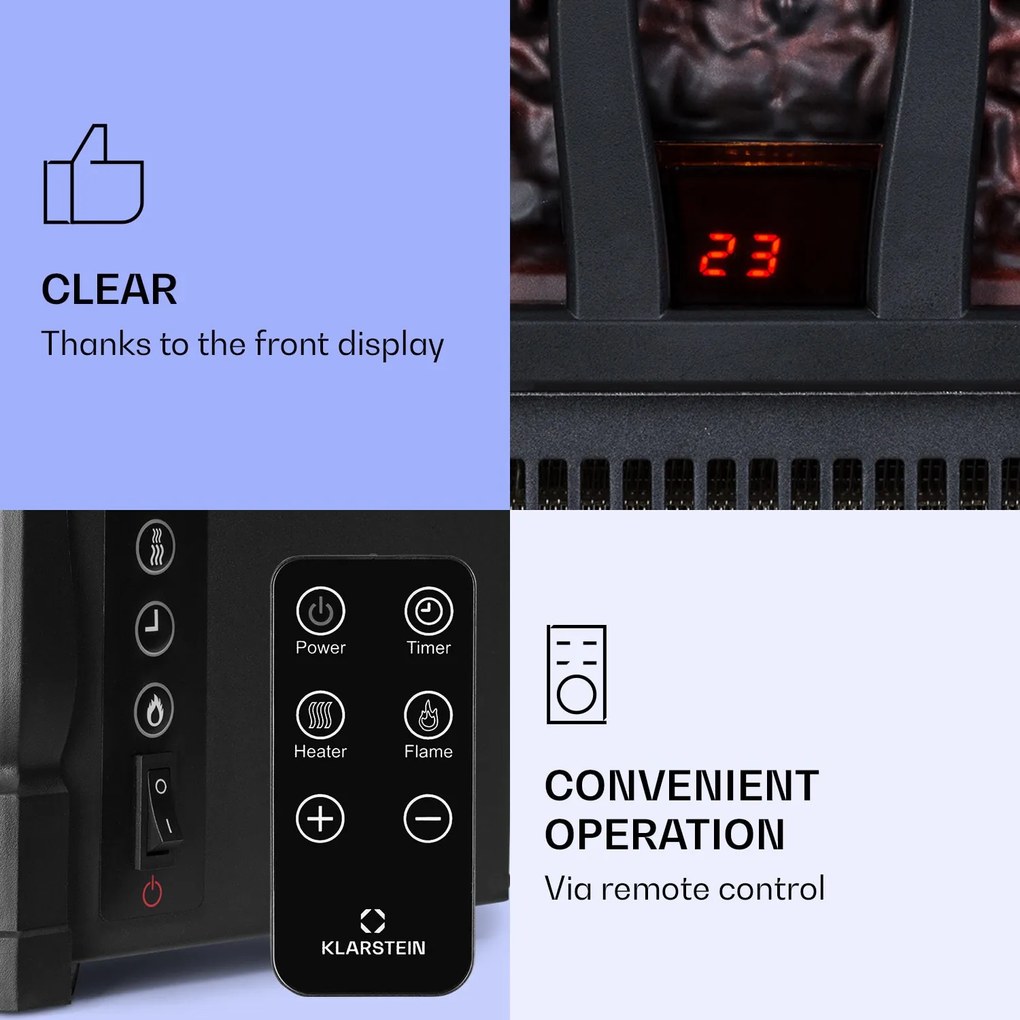 Klarstein Kamini FXL 2G, elektrický krb, krbová vložka, 1800 W, 3D LED ilúzia plameňa