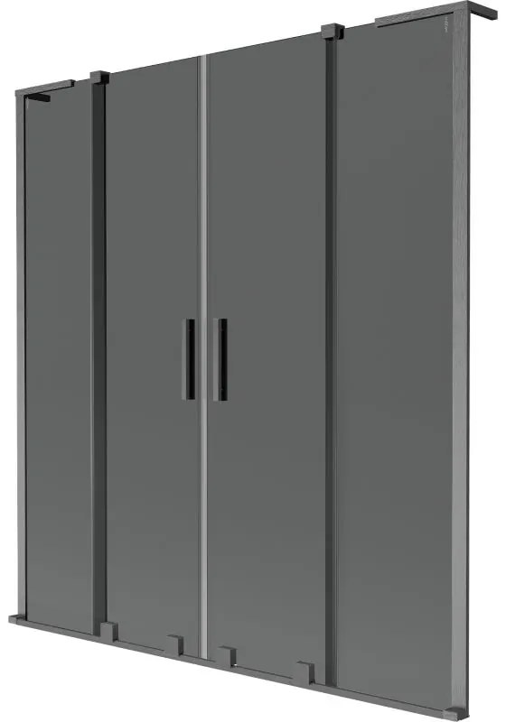Mexen Velar L Duo, 2-krídlová posuvná vaňová zástena 160 x 150 cm, 8mm šedé sklo, brúsený grafit, 896-160-003-42-66