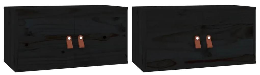 vidaXL Nástenné skrinky 2 ks čierne 60x30x30 cm masívna borovica