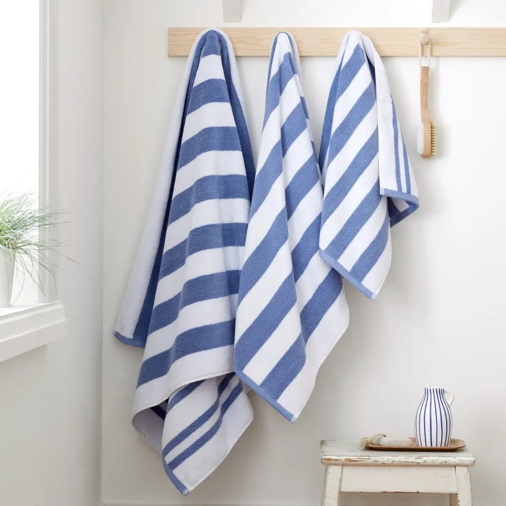 Biela/modrá bavlnená osuška 70x120 cm Stripe Jacquard – Bianca