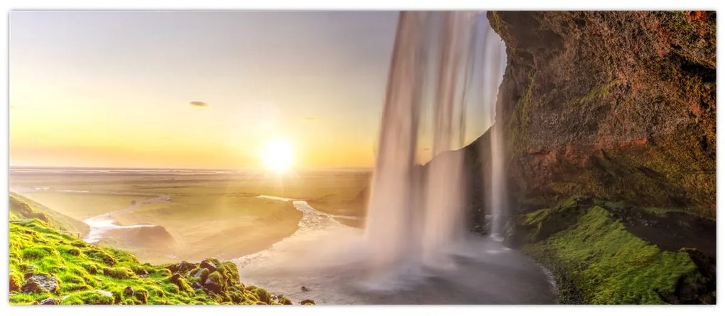 Obraz - Seljalandsfoss spoza vnútra jaskyne (120x50 cm)
