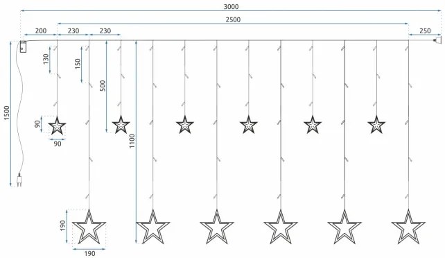 LED záves CD002-138 farebné hviezdy, s diaľkovým ovládaním