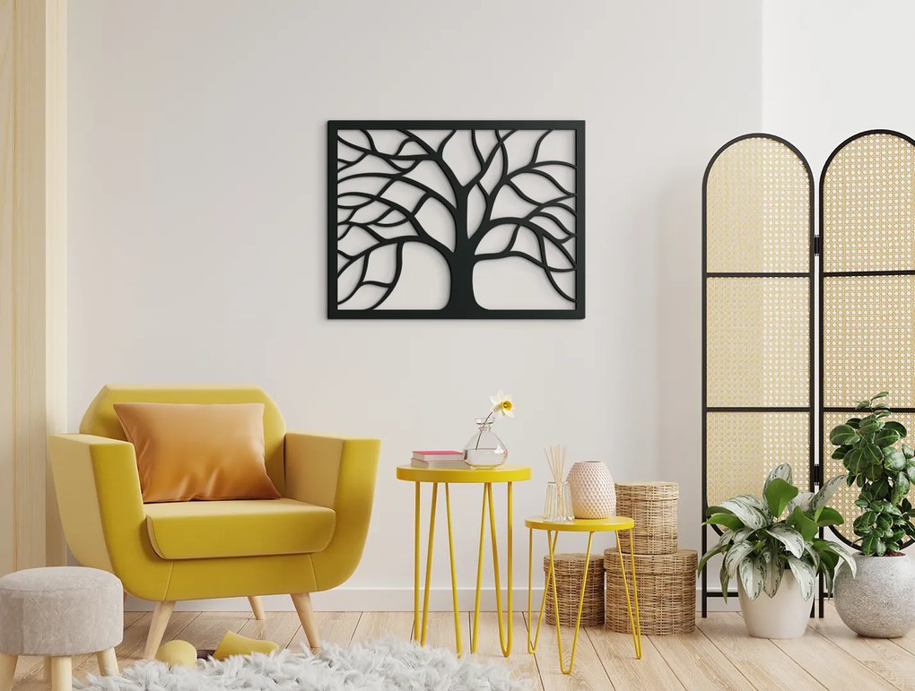 drevko Vyrezávaný obraz Rozvetvený strom Rozmer obrazu: 32,5 x 42 cm, Farba dekorácie: Čierna