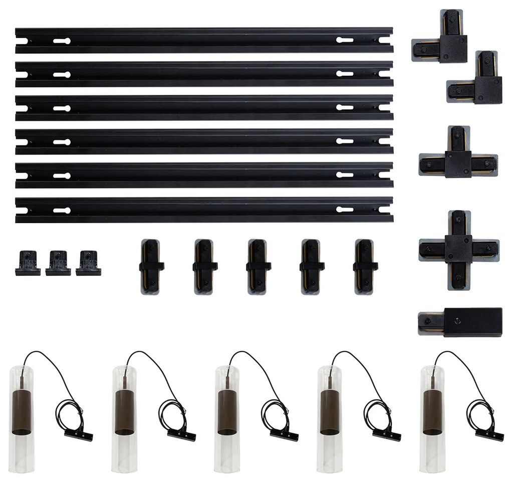 Moderný koľajnicový systém s 5 závesnými svetlami tmavá bronz 1-fázový - Iconic Lloyd