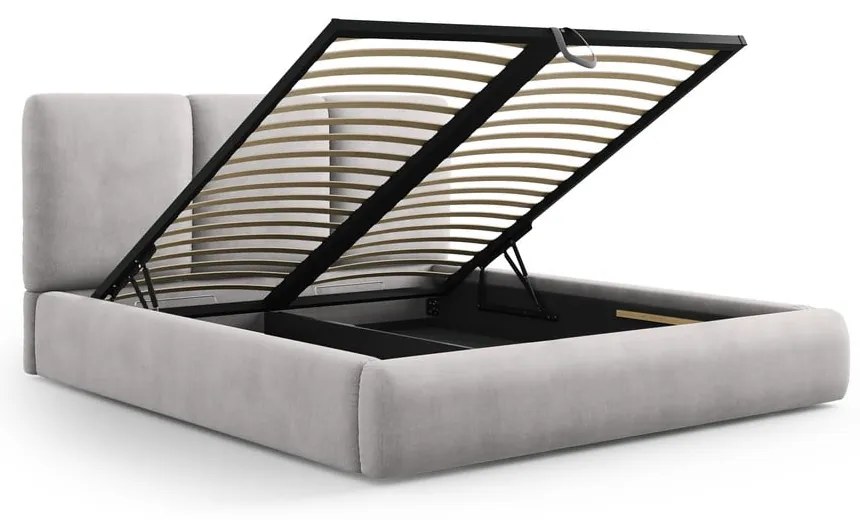 Svetlosivá čalúnená dvojlôžková posteľ s úložným priestorom s roštom 180x200 cm Brody – Mazzini Beds