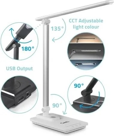 LED Stmievateľná stolná lampa s USB LED/9W/230V 3000K/4000K/5500K biela