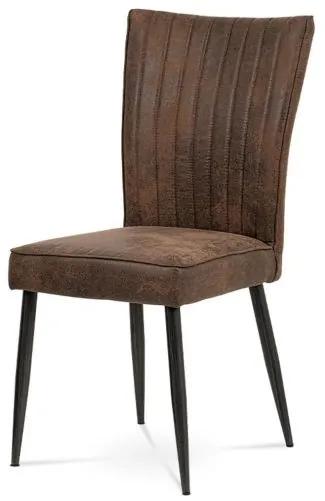 Retro dizajnová stolička čalúnená hnedou látkou v prevedení imitácie brúsenej kože
