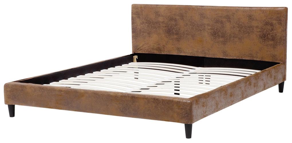 Čalúnená posteľ v imitácii kože 180 x 200 cm hnedá FITOU Beliani