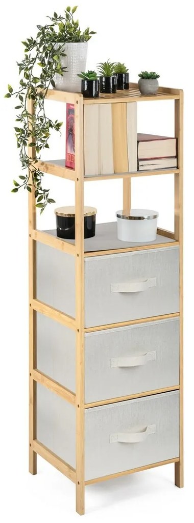 G21 Bambusový regál s košíkmi, 5 políc, béžová, 5 poschodí