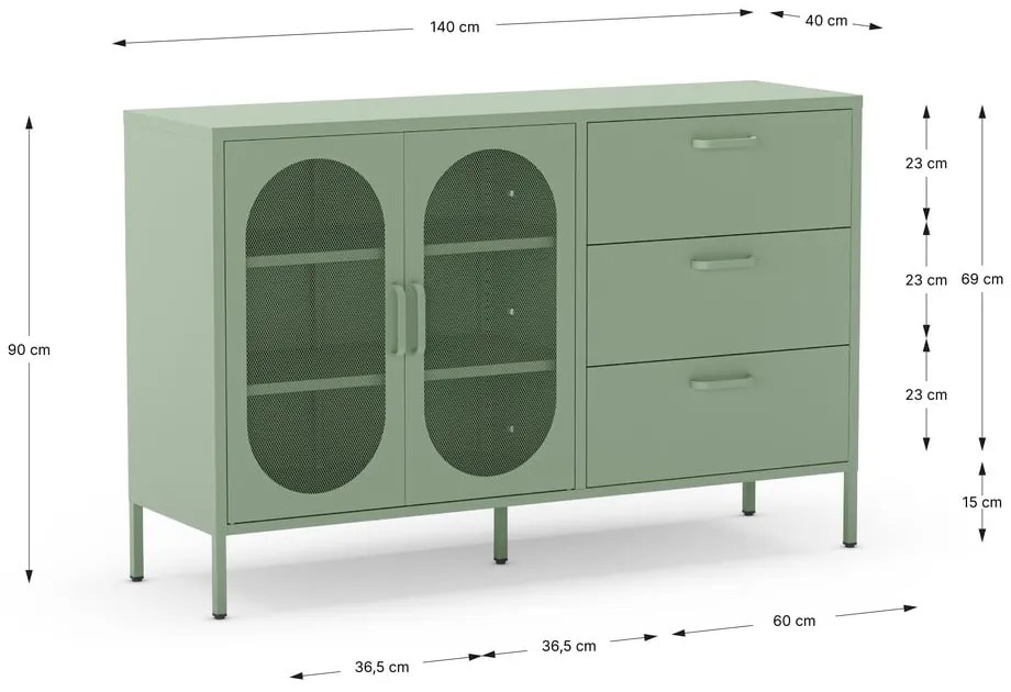 Komoda v mentolovej farbe 140x90 cm Diora – Marckeric