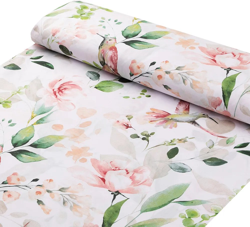 Bavlnená látka/plátno Sandra SA-432 Vtáci medzi kvetmi - šírka 160 cm