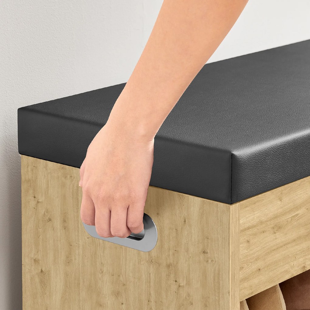 Botník s lavicou a čiernym sedákom z eko kože TAYLOR ARTISAN 80x30x44 cm