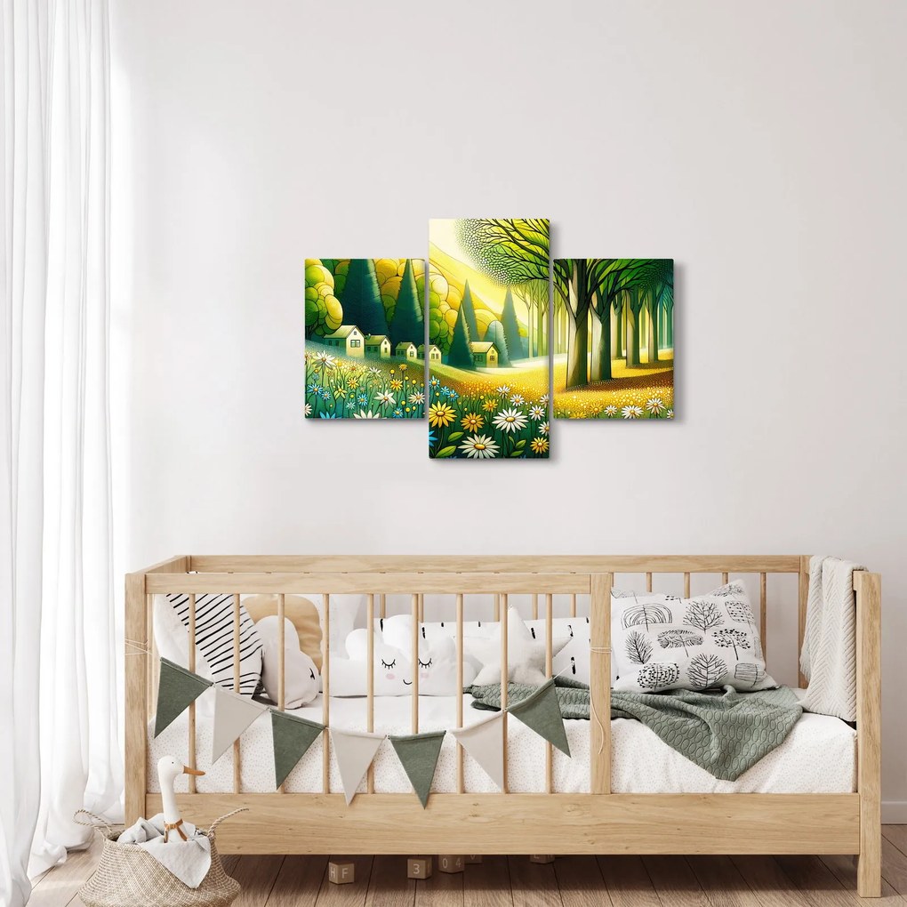 Obraz - Dedina v žlto-zelenej (90x60 cm)