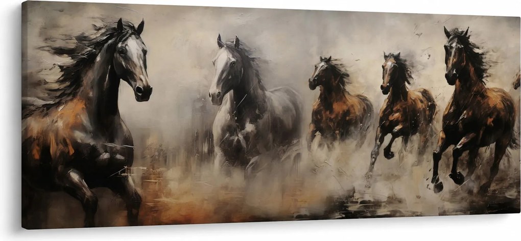Obraz - Olejomaľba koní (120x50 cm)