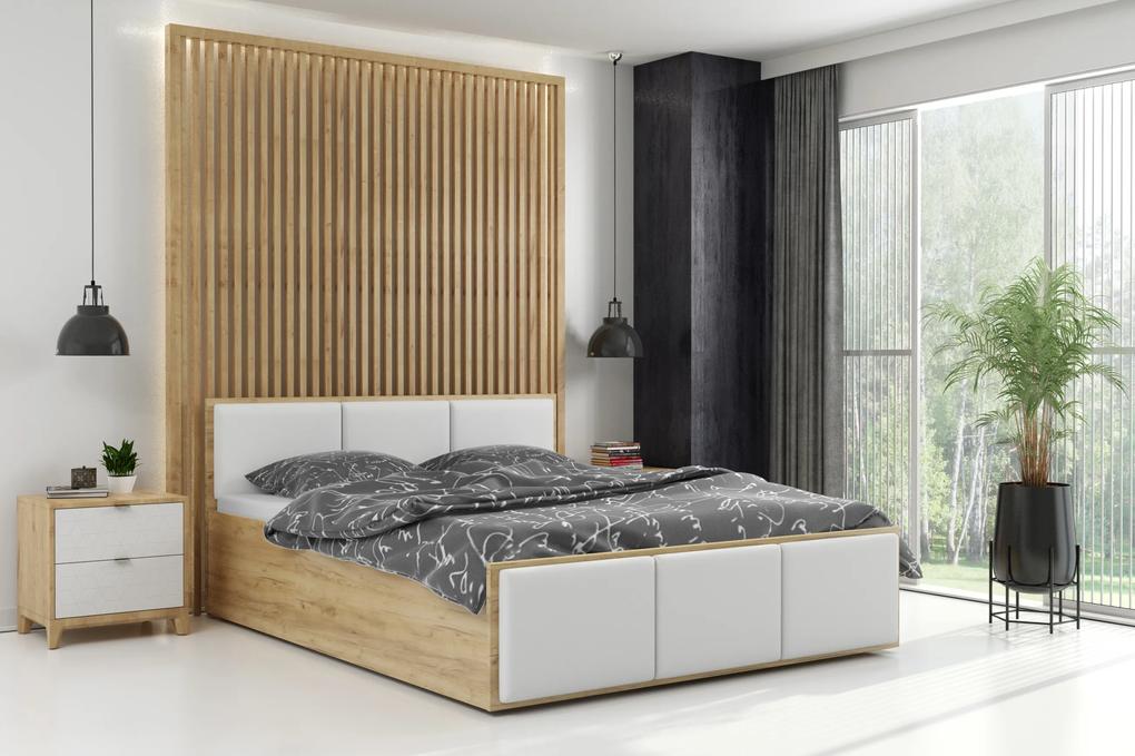 Široká posteľ (výklopná) PANAMAX ČALÚNENÁ 160x200cm DUB KRAFT