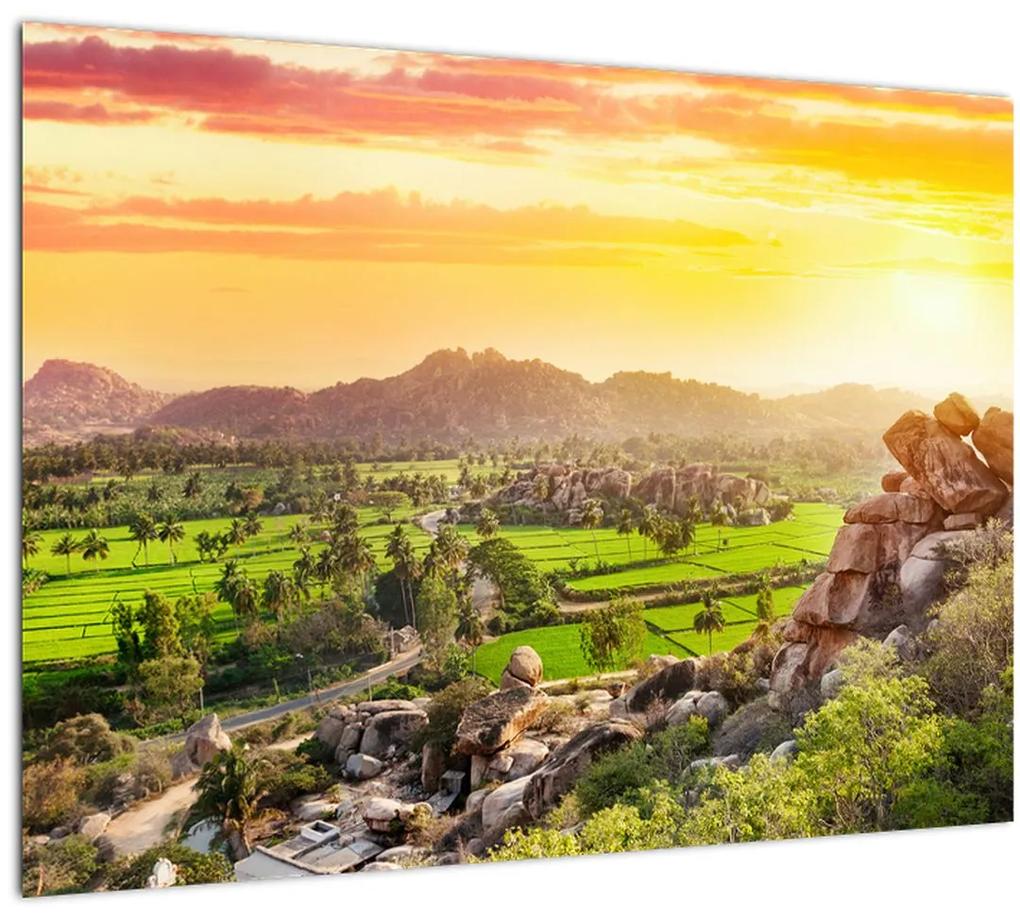 Sklenený obraz Hampi údolí v Indii (70x50 cm)