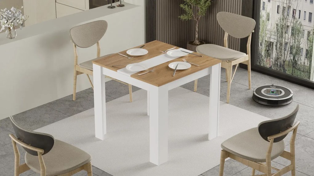 Štvorcový jedálenský stôl Houseland Future 01 biely/dub Castello