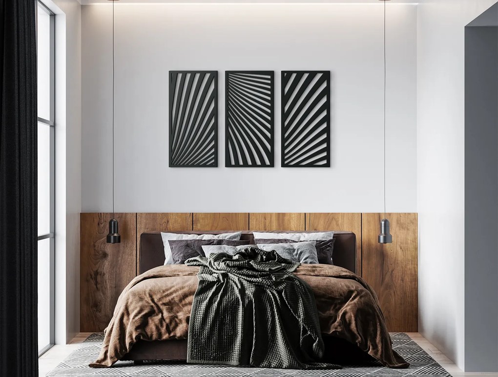 drevko 3-dielny obraz z dreva Zebrí motív Rozmer obrazu: 39 x 65 cm, Farba dekorácie: Čierna