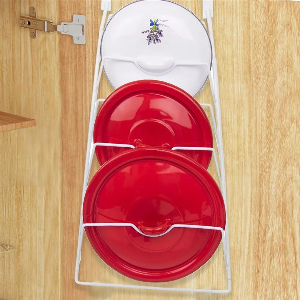 Orion Držiak, stojan na pokrievky závesný na dvierka - 6 pozícií, biely kov