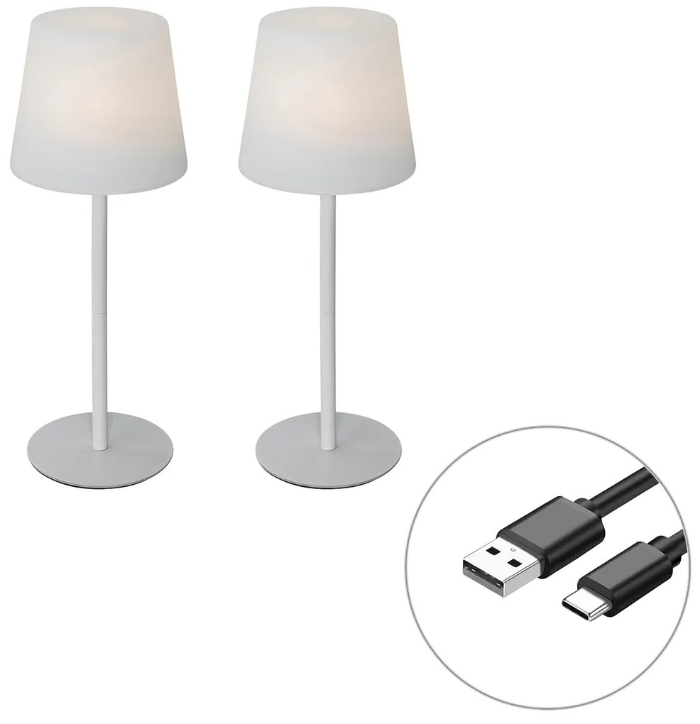 Sada 2 nabíjateľných stolných lamp bielych 40 cm IP54 - Jude
