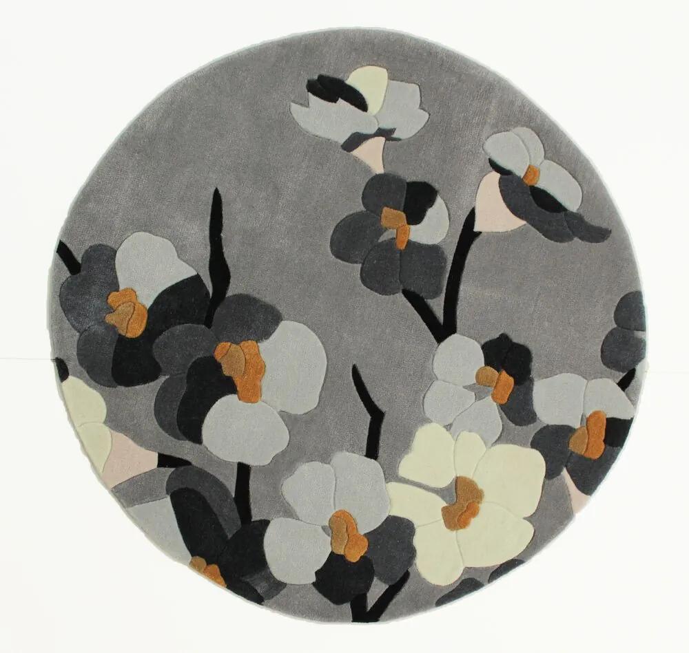 Flair Rugs koberce AKCIA: 135x135 (priemer) kruh cm Ručne všívaný kusový koberec Infinite Blossom Grey/Ochre kruh - 135x135 (průměr) kruh cm