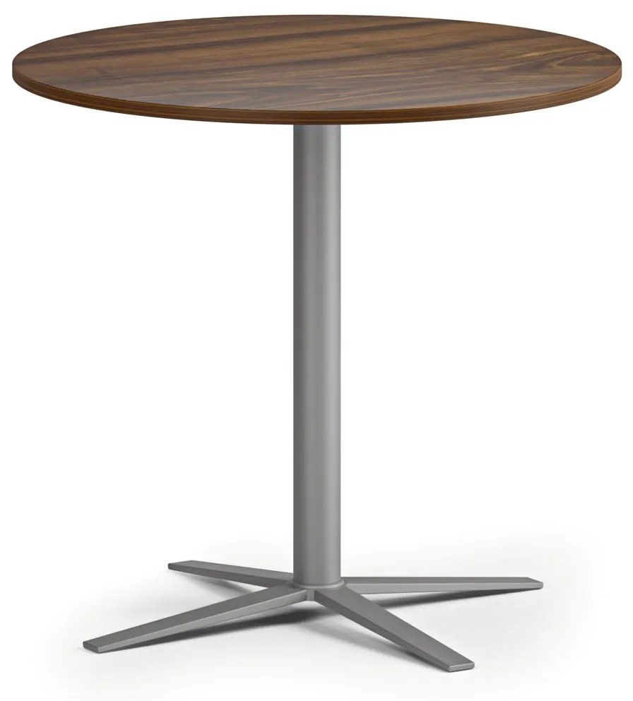 Konferenčný stolík AURA, priemer 80 cm, sivostrieborná podnož, orech