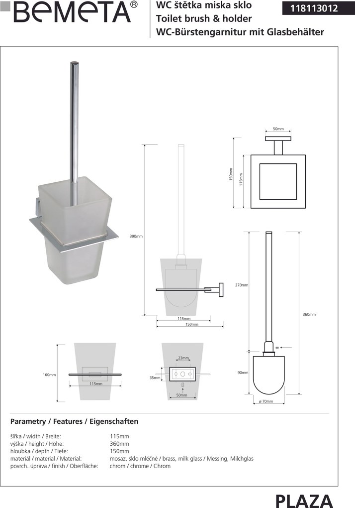 Bemeta Design PLAZA: WC kefa, na zavesenie, sklo - 118113012