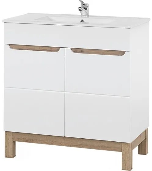 Kúpeľňová zostava Bali 60 cm so zápustným umývadlom, skrinkami a zrkadlom dub wotan/biela
