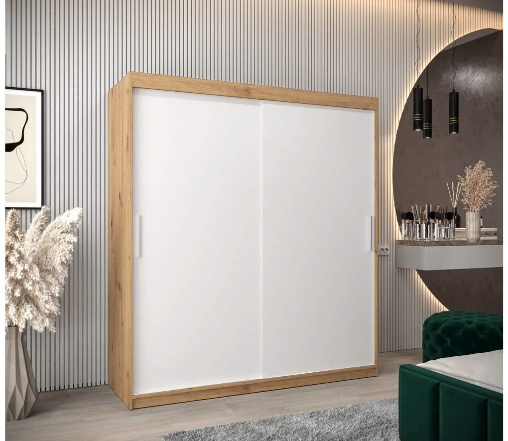 Šatníková skriňa 180 cm Toki (Dub artisan + Biela matná). Akcia -40%. Vlastná spoľahlivá doprava až k Vám domov. 1064839