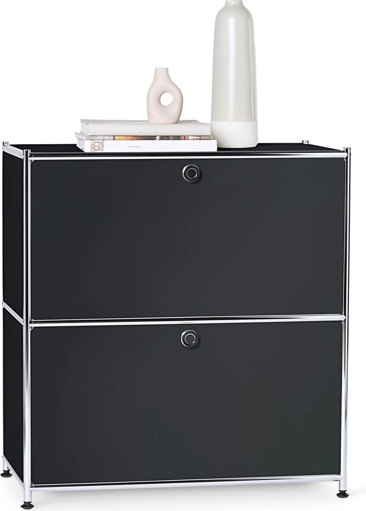 Nízka kovová odkladacia skrinka »CN3« s výklopnými priehradkami, čierna