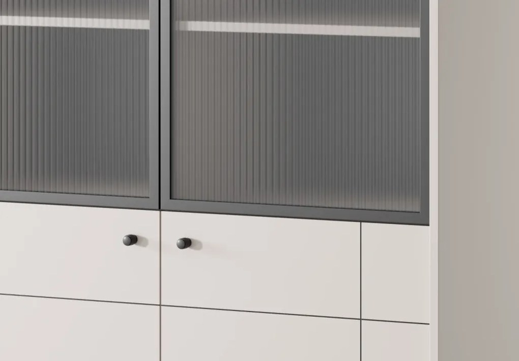 Vysoká vitrína Japandi, 104 cm, béžová kašmír