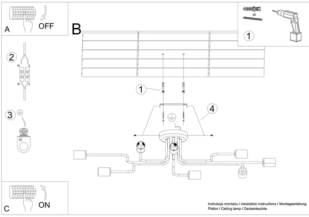 Stropné svietidlo Vector 8, biele telo svietidla