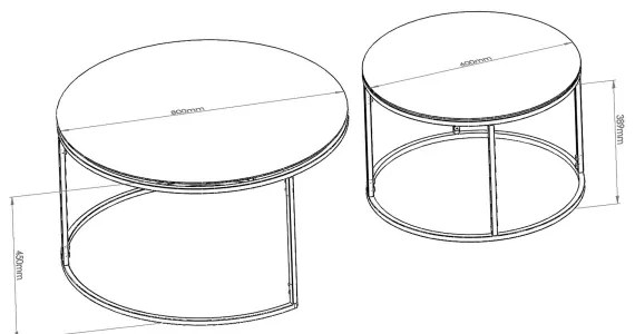 SADA 2x Konferenčný stolík TOKYO pr. 60/80 cm čierna