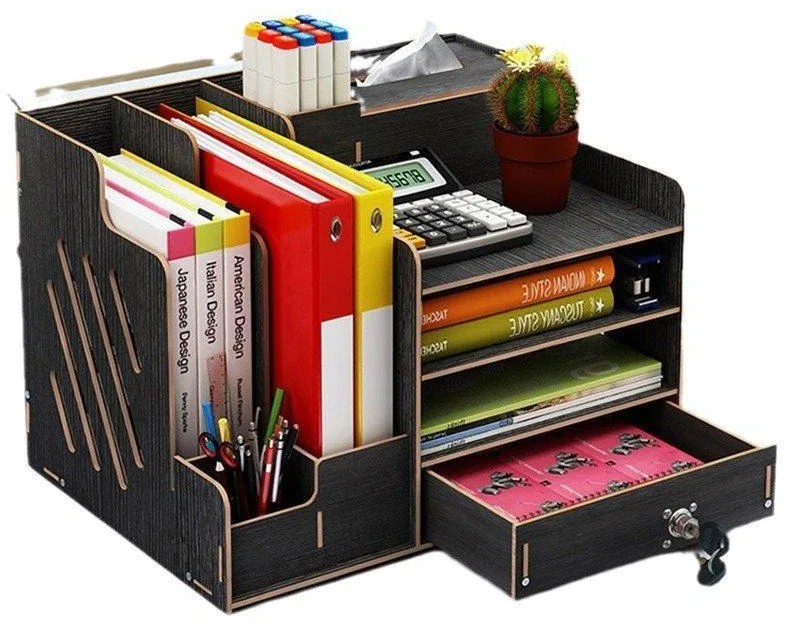 DIY organizér na dokumenty s uzamykateľnou zásuvkou čierny 137-2 Čierna