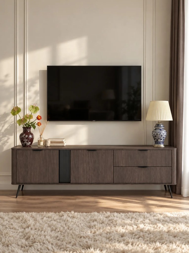 TV skrinka Edrin 195 cm so zásuvkami - dub dunin / čierna