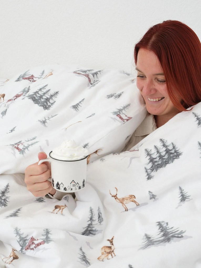 Predĺžené flanelové obliečky - Zimný les