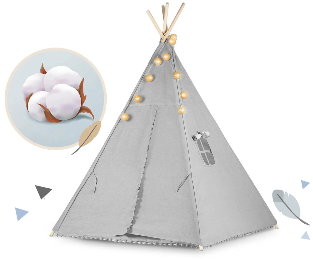 Detský stan Tepee so svetlom Nukido - sivý
