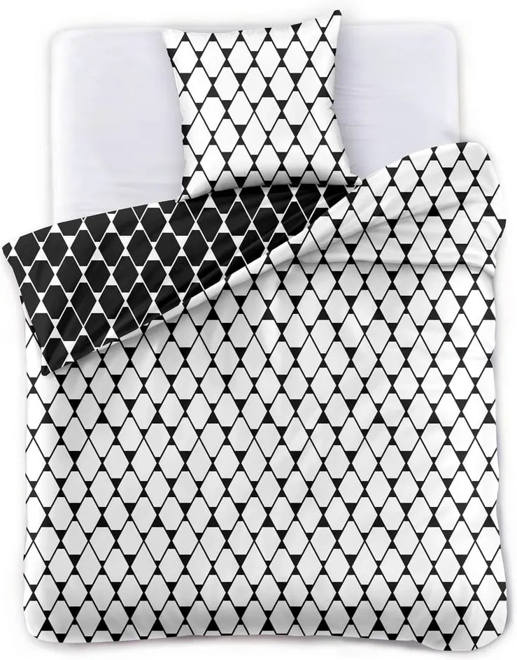 Bielo-čierne obojstranné obliečky na dvojlôžko z mikrovlákna DecoKing Hypnosis Rhombuses, 200 x 200 cm
