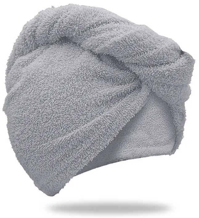Rýchloschnúci froté turban na vlasy svetlosivý, 100% bavlna
