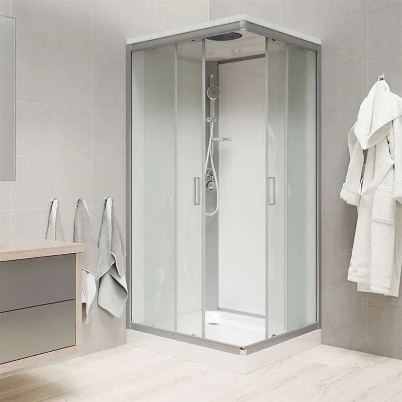 Mereo Mereo, Sprchový, so strechou, štvorcový, satin ALU, sklo Point, zadne steny bielé, MER-CK34122KBSW