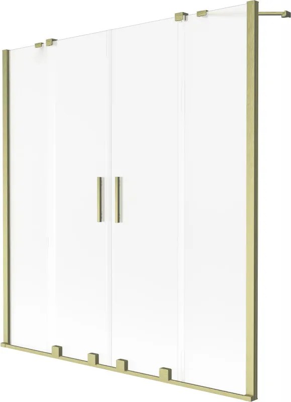 Mexen Velar Duo, 2-krídlová vaňová zástena s posuvnými dverami 140 x 150 cm, námraza, zlatý matný profil, 896-140-000-32-55